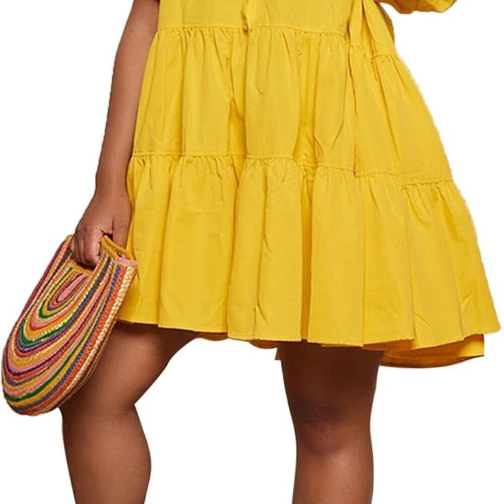 Women Babydoll Dress Polyester Blend Plus Size Summer Casual Party